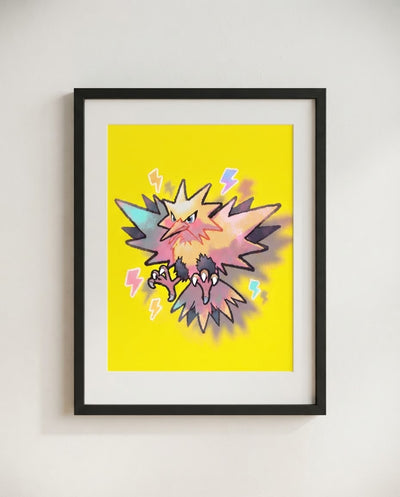 Zapdos — Thunderclap kawaii art print framed on a wall