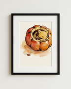 Abra Pumpkin Nap autumn watercolour Pokémon art print in a black frame with white mat