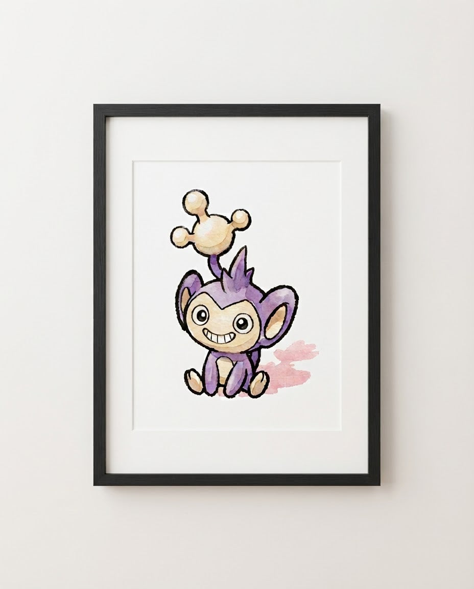 Aipom — Monkey Business framed watercolour art print by Dammit.png