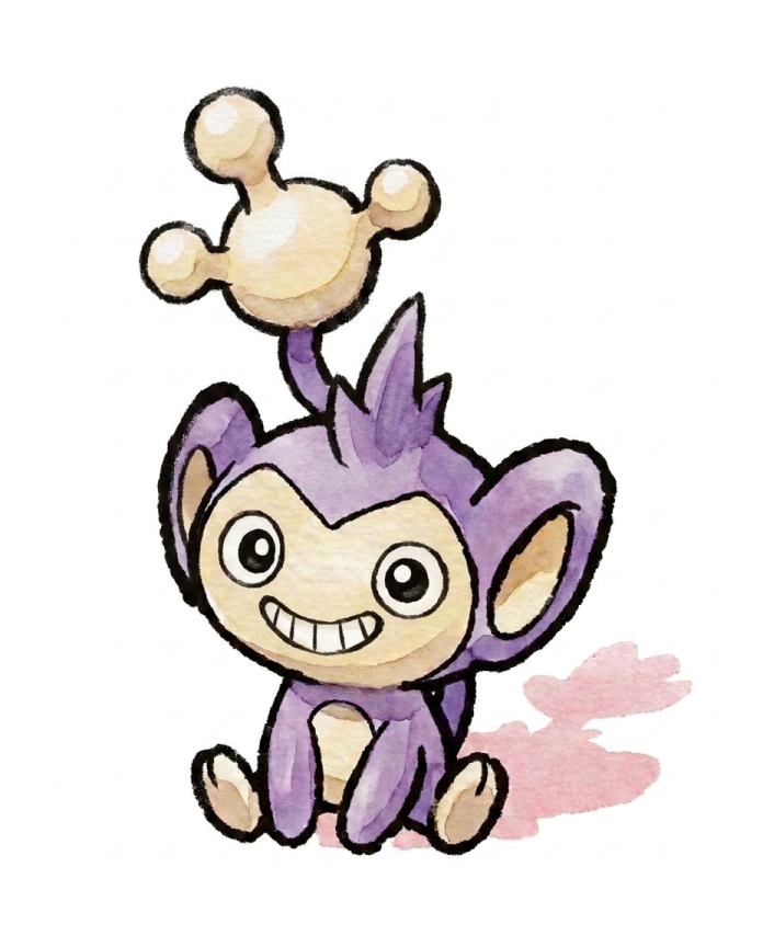 Watercolour Aipom grinning with its tail raised — Dammit.png fan art print