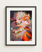 Arcanine Gold Fangs limited edition Pokémon art print from the Ice Out series by Dammit.png, framed