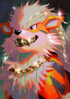 Original Arcanine artwork with gold fangs and chains from the Ice Out series by Dammit.png