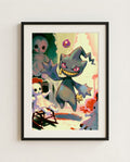 Banette — Playroom haunted house Halloween art print framed in a black frame with white mat
