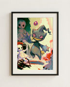 Banette — Playroom haunted house Halloween art print framed in a black frame with white mat