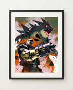 Barret and Tyranitar framed art print