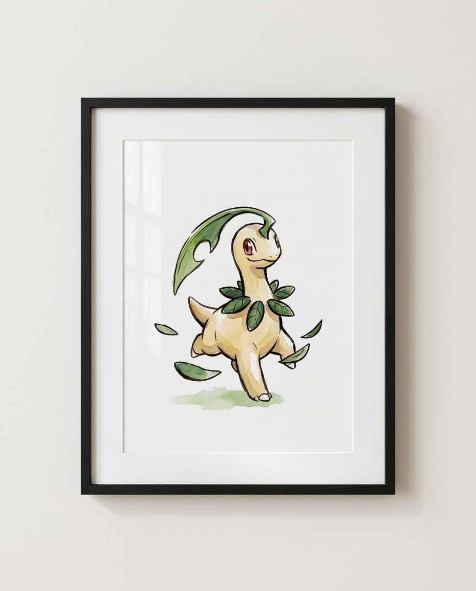 Bayleef — Leaf Dance framed watercolour art print by Dammit.png