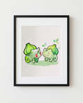 Bulbasaur and Ditto Seeing Double watercolour Pokémon art print in a black frame with white mat