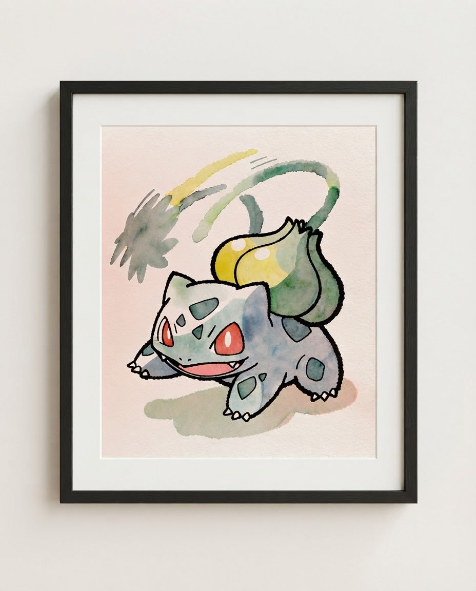Bulbasaur — Vine Whip framed watercolour art print by Dammit.png