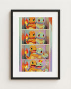 Charmander and Squirtle Photo Booth limited edition Pokémon art print by Dammit.png shown framed
