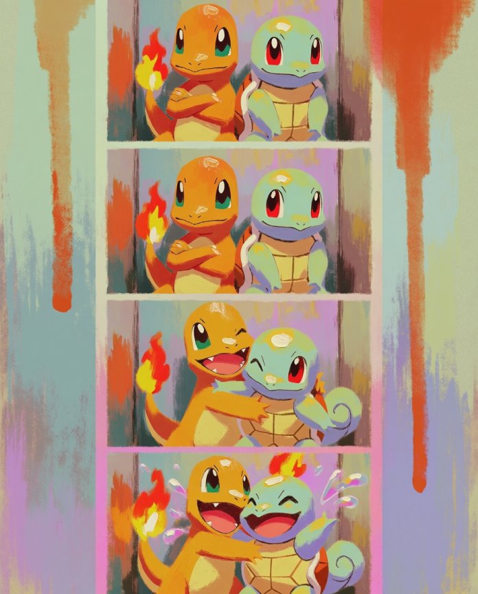 Original Charmander and Squirtle photo strip artwork from the Photo Booth series by Dammit.png