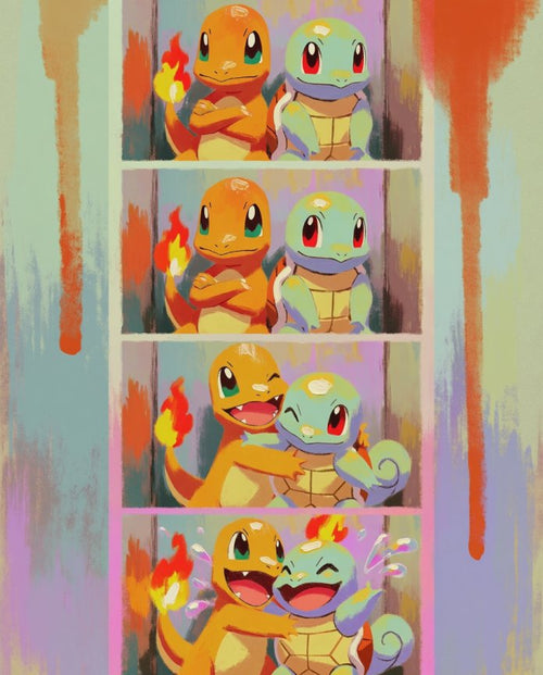 Original Charmander and Squirtle photo strip artwork from the Photo Booth series by Dammit.png