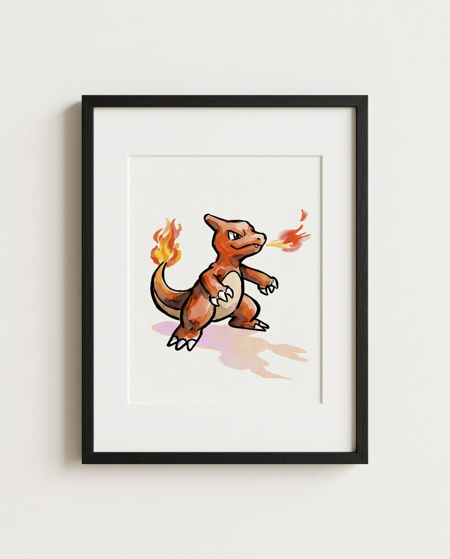 Charmeleon — Ember Glare framed watercolour art print by Dammit.png