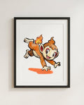 Chimchar — Acrobatics framed watercolour art print by Dammit.png