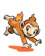 Watercolour Chimchar doing a one-handed cartwheel with its tail on fire — Dammit.png fan art print