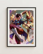 Chun-Li & Lopunny art print framed on a wall — Street Fighter Pokémon crossover by Dammit.png