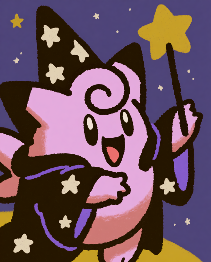 Clefairy dressed as a wizard with a starry hat and star wand — Dammit.png fan art print
