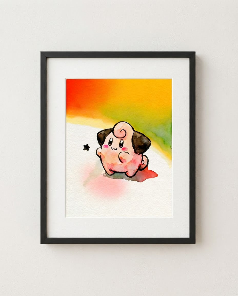 Cleffa — Wish Upon a Star framed watercolour art print by Dammit.png