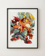 Crash Bandicoot & Raichu art print framed on a wall — PlayStation Pokémon crossover by Dammit.png