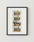 Cubone and Mimikyu Costume Swap four-panel watercolour Pokémon art print in a black frame with white mat
