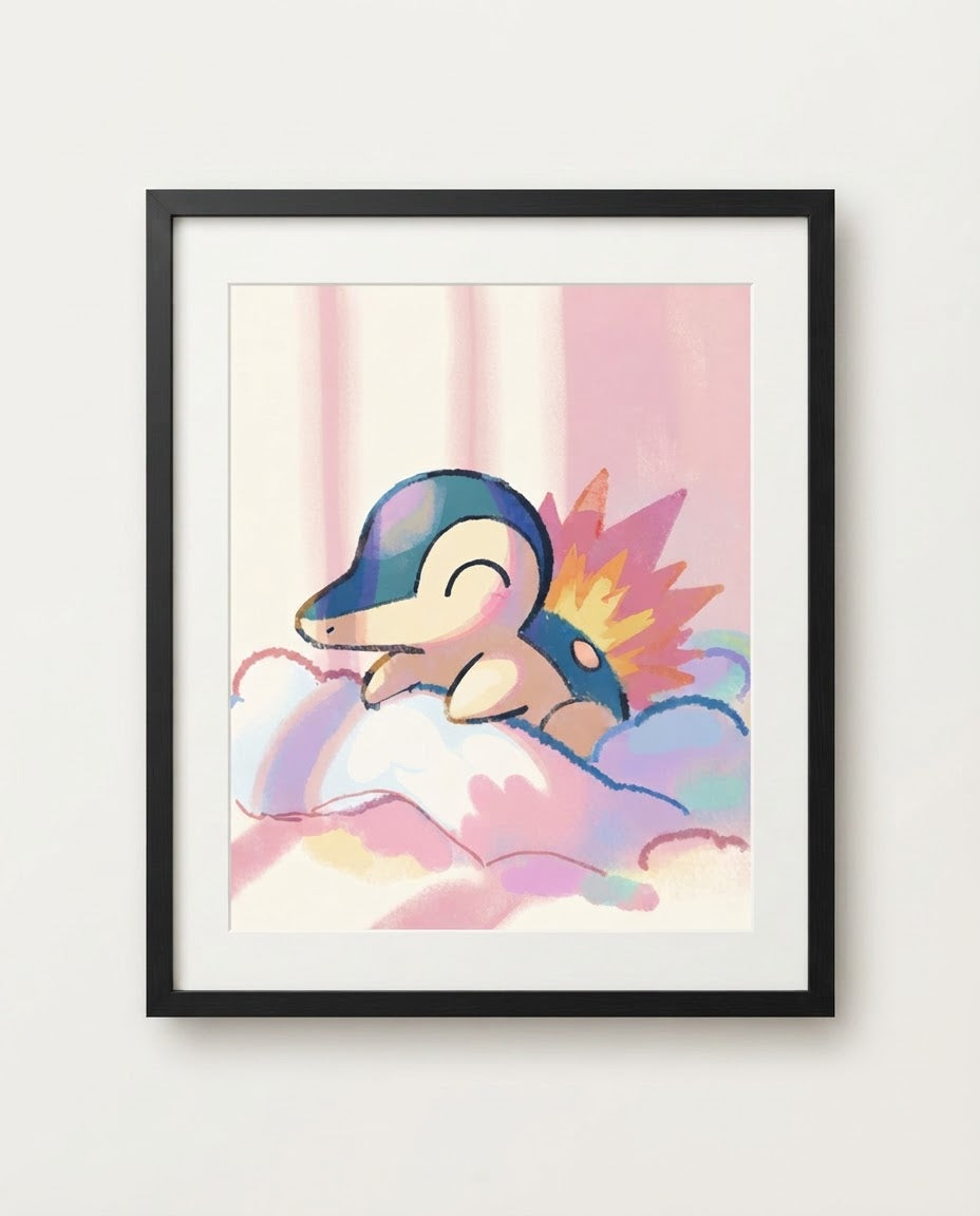 Cyndaquil Cloud Nap framed art print mockup