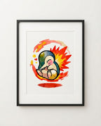 Cyndaquil — Flame Wheel framed watercolour art print by Dammit.png