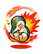 Watercolour Cyndaquil curled inside a ring of fire — Dammit.png fan art print