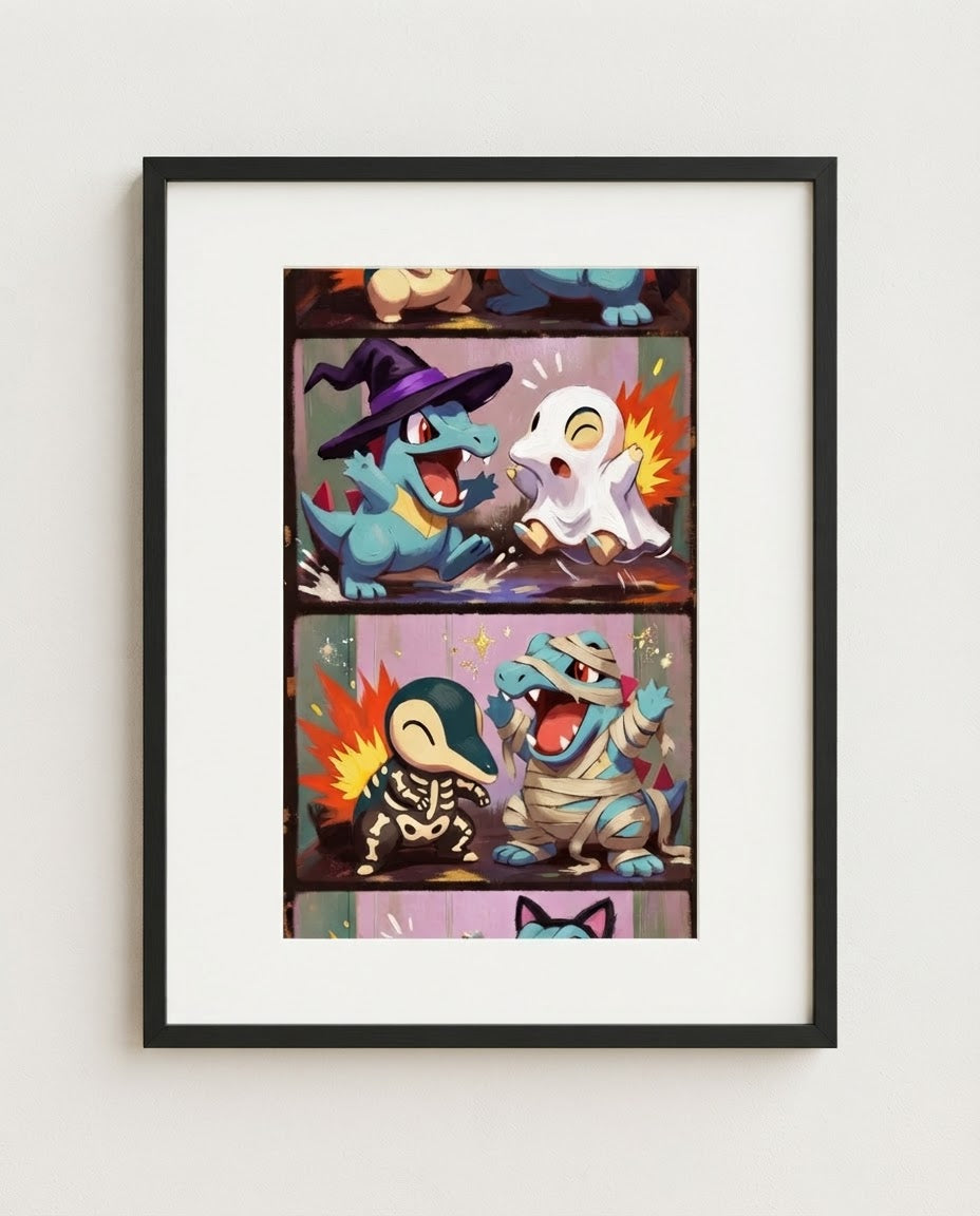 Cyndaquil & Totodile — Photo Booth framed Halloween art print by Dammit.png