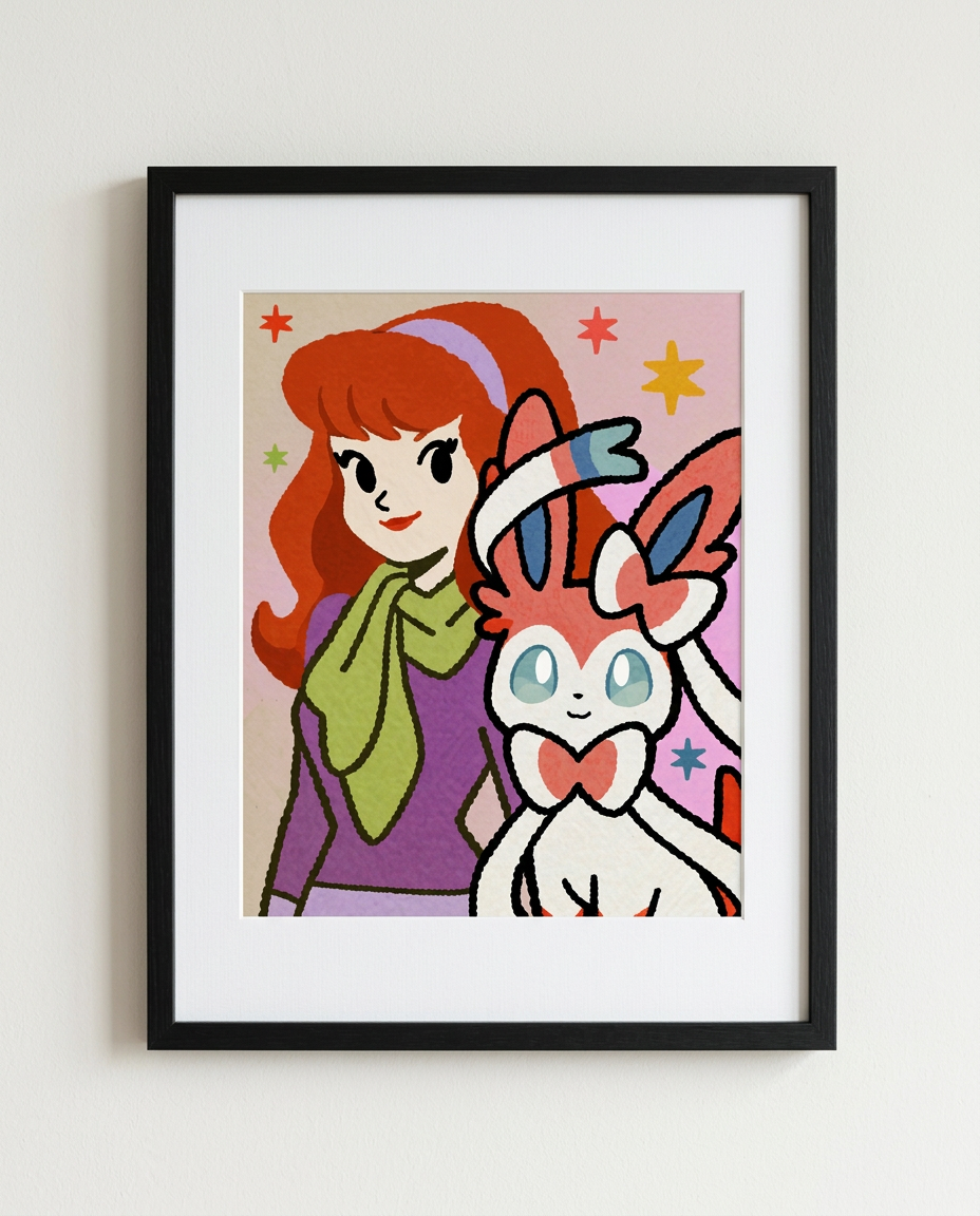 Daphne & Sylveon — Pretty Fearless framed Scooby-Doo × Pokémon crossover art print by Dammit.png