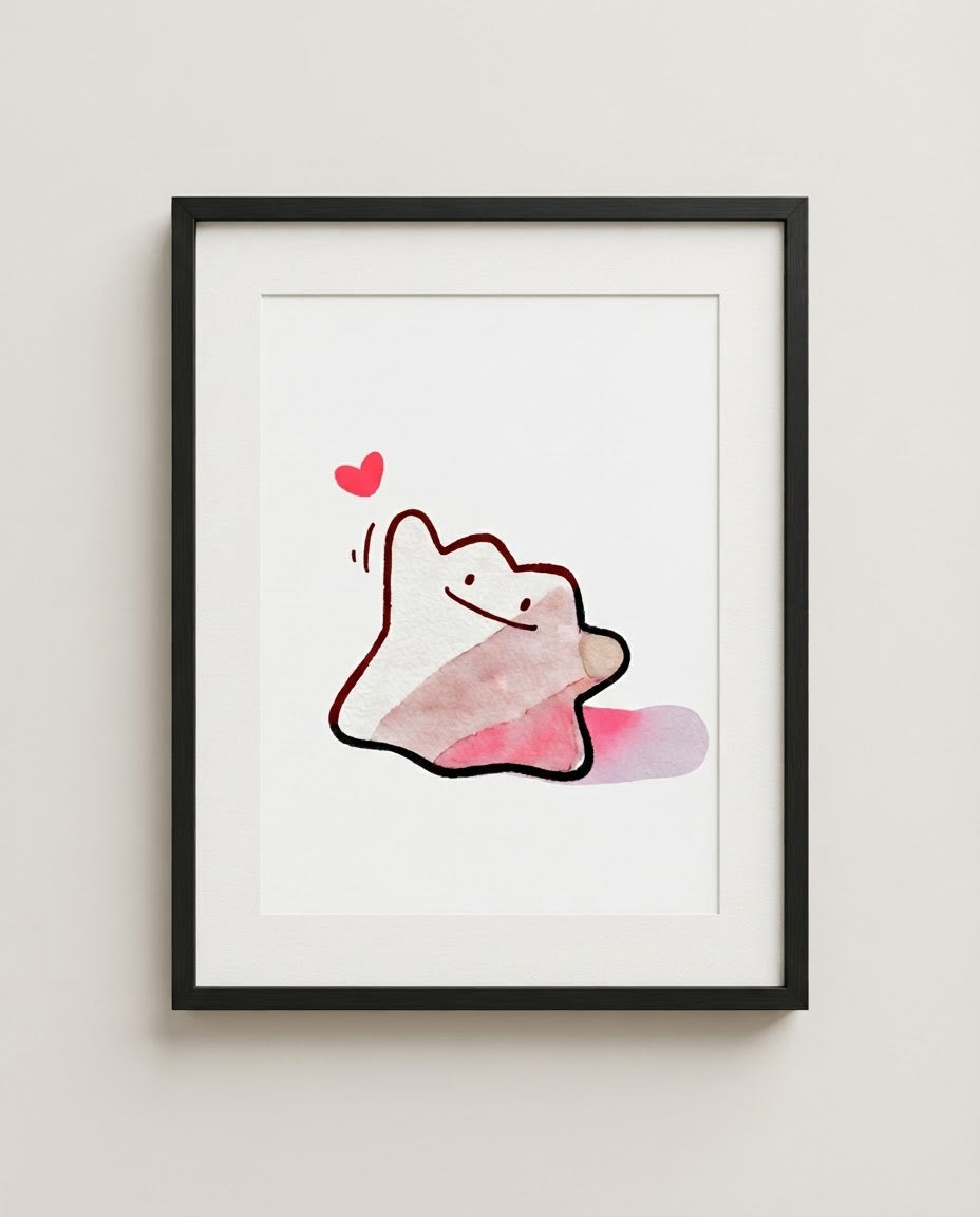 Ditto — Copycat Crush watercolour art print framed in a black frame with white mat