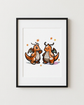 Dragonite and Ditto Twin Wings watercolour Pokémon art print in a black frame with white mat