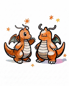 Watercolour illustration of Dragonite waving at a Ditto transformed into Dragonite by Dammit.png