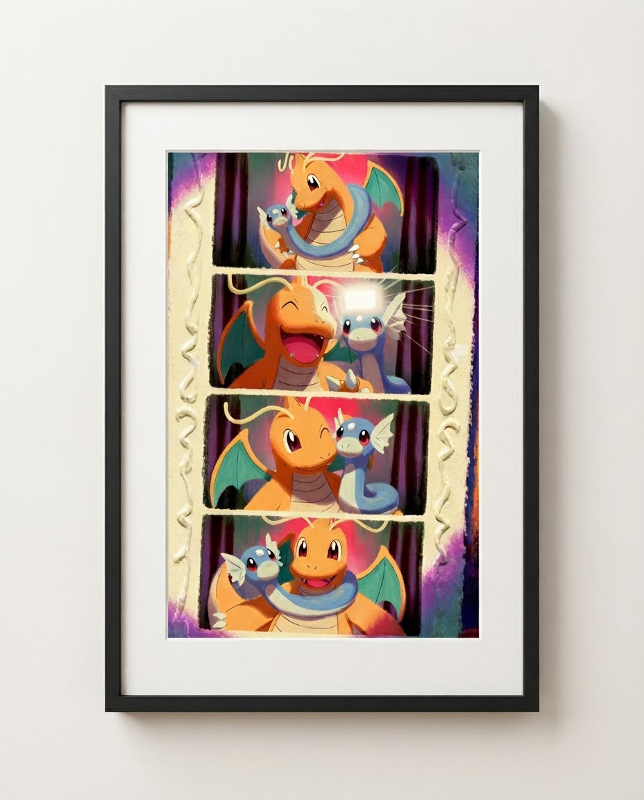 Dragonite & Dratini — Photo Booth framed art print by Dammit.png