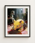 Drowzee — Night Light haunted house Halloween art print framed in a black frame with white mat