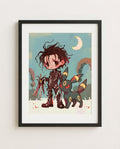Edward & Umbreon — Scissorhands Tim Burton crossover art print framed in a black frame with white mat