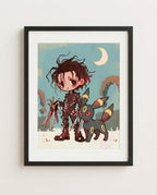 Edward & Umbreon — Scissorhands Tim Burton crossover art print framed in a black frame with white mat