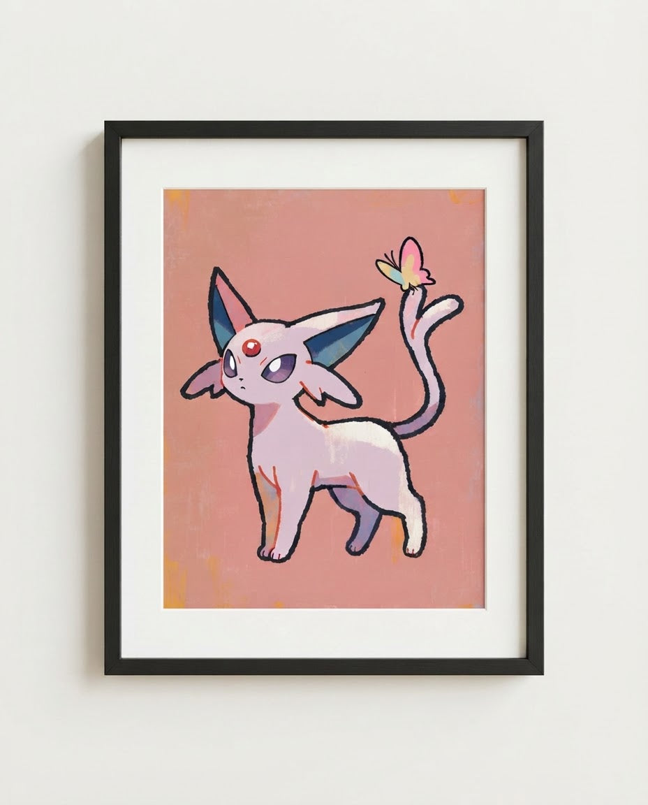 Espeon Butterfly Effect framed art print mockup