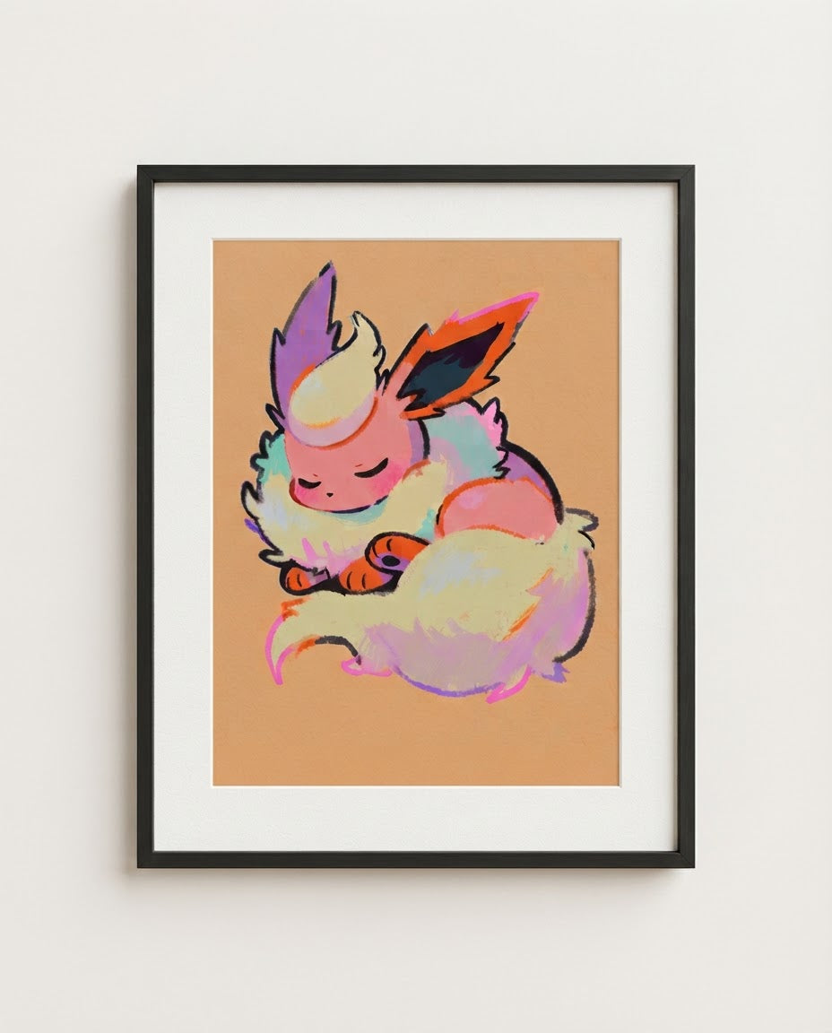 Flareon Ember Nap framed art print mockup