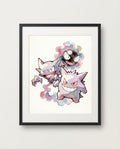 Gastly Haunter and Gengar The Haunting watercolour Pokémon art print by Dammit.png shown framed