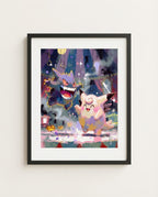 Gengar & Clefable — Center Ring haunted circus art print framed in a black frame with white mat