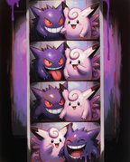 Original Gengar and Clefable photo strip artwork from the Photo Booth series by Dammit.png