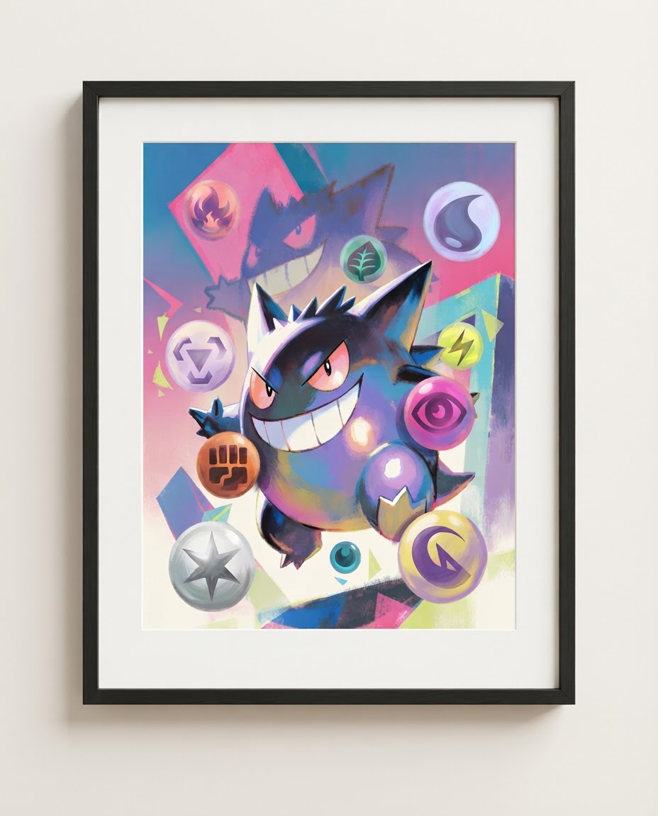 Gengar — Energy Rush Futuristic Rare EX art print framed in a black frame with white mat