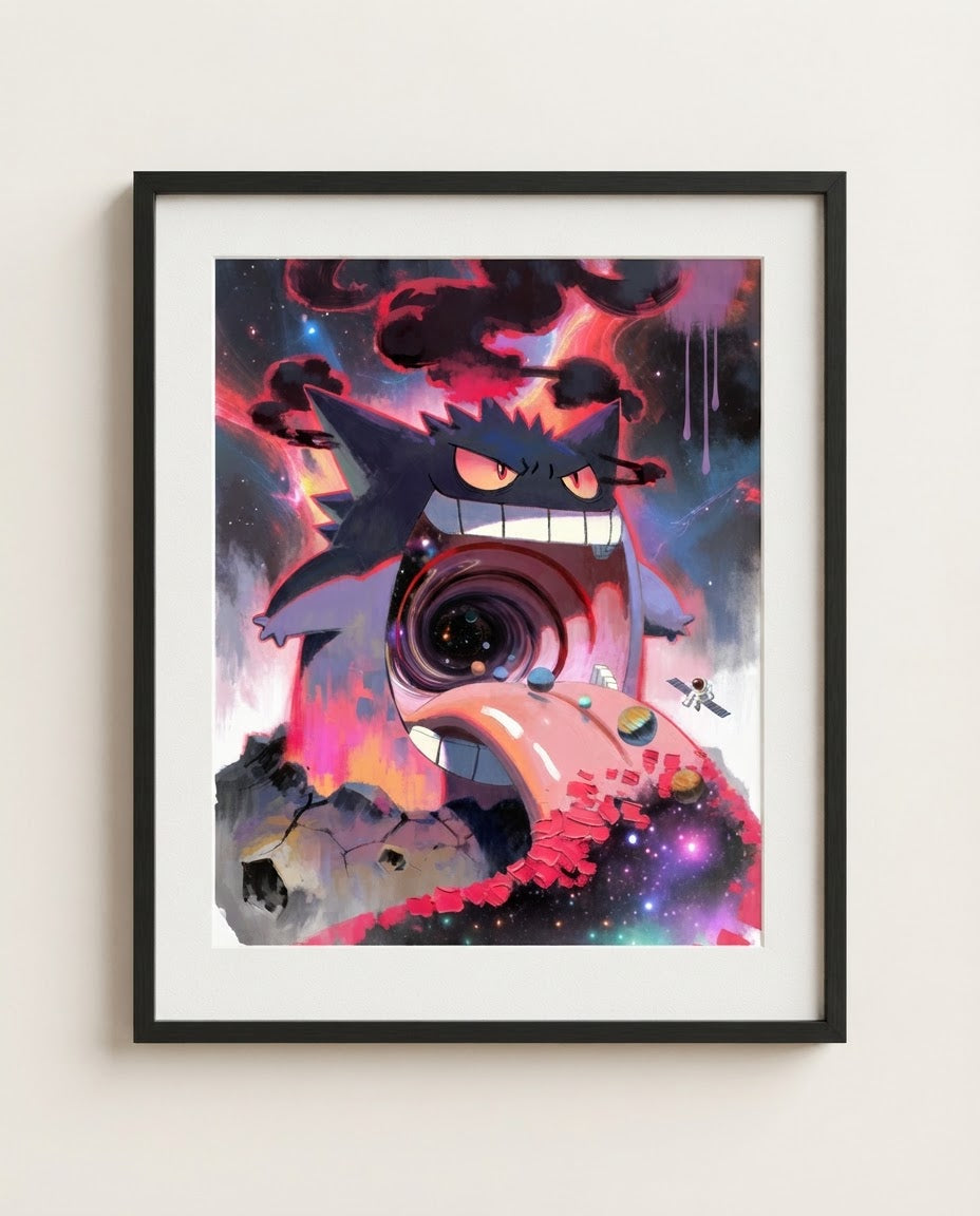 Gengar — Event Horizon — framed display mockup; print sold unframed