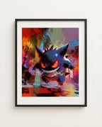 Gengar — Hallway Haunting haunted house Halloween art print framed in a black frame with white mat