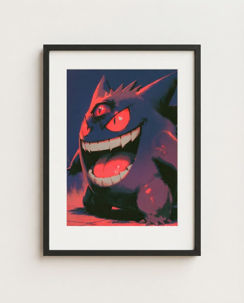Gengar Nightshade limited edition Pokémon art print by Dammit.png shown framed