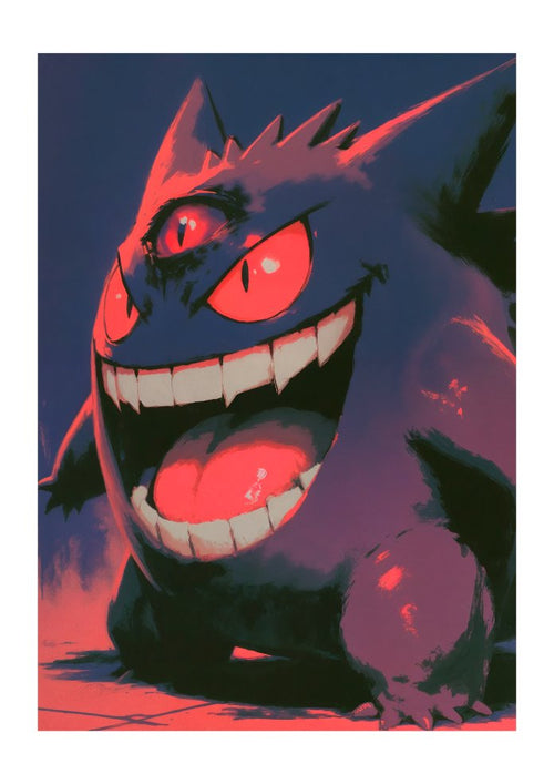 Original Gengar portrait artwork in deep violets and red glare from the Nightshade print by Dammit.png