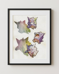 Gengar Shadow Play watercolour Pokémon art print in a black frame with white mat