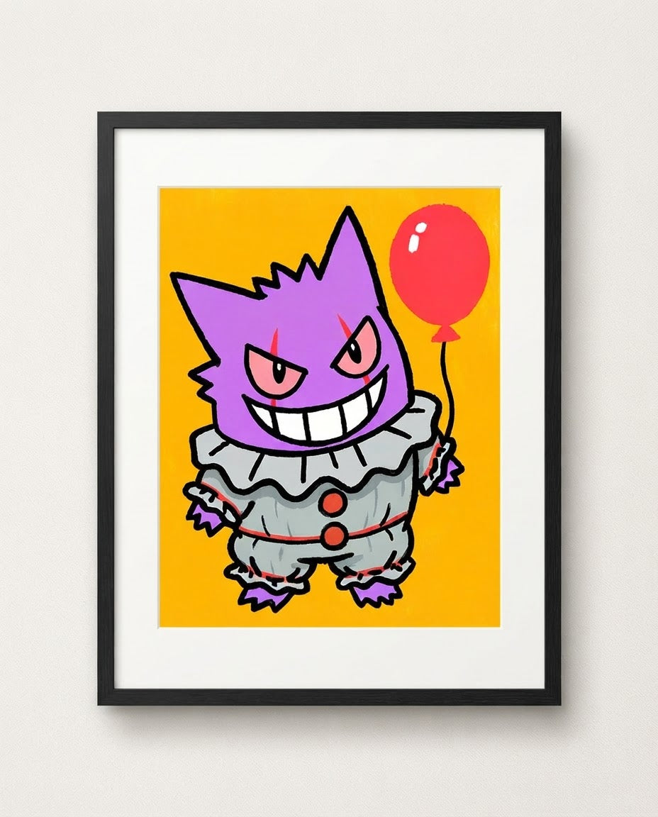 Gengar — We All Float framed horror × Pokémon crossover art print by Dammit.png
