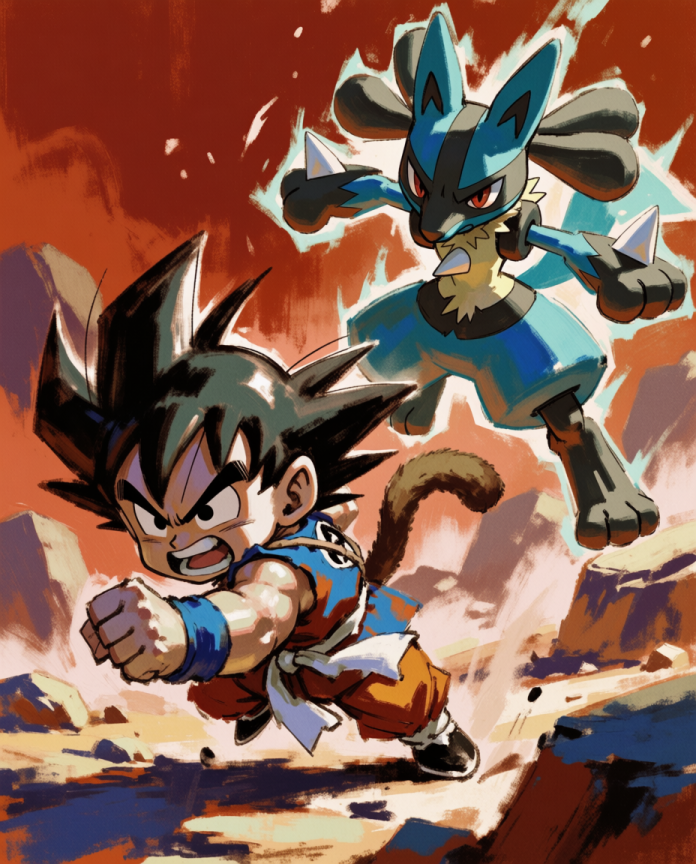 Original crossover artwork of Goku and Lucario charging side by side by Dammit.png