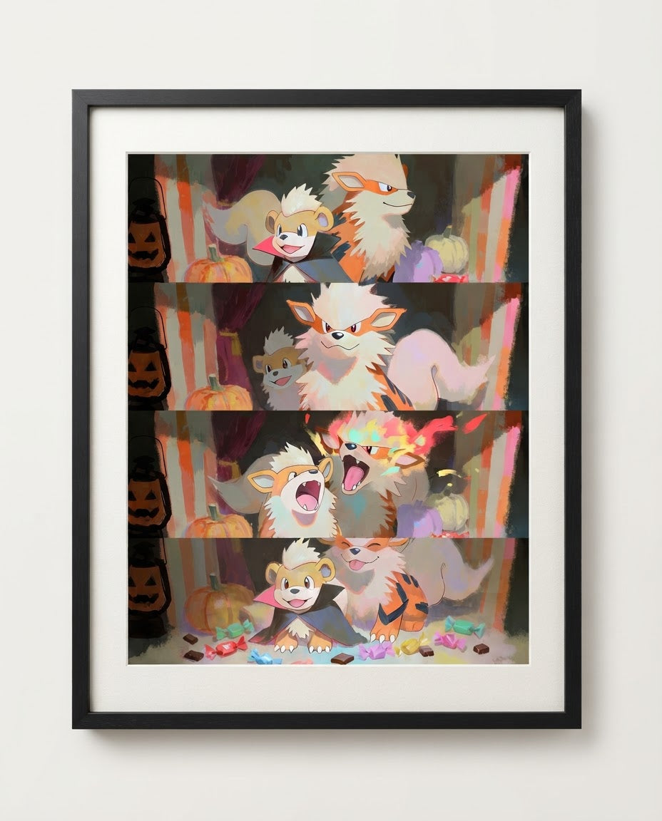 Growlithe & Arcanine — Photo Booth framed Halloween art print by Dammit.png