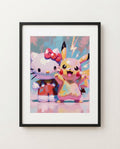 Hello Kitty and Pikachu Star Power Sanrio Pokémon crossover art print by Dammit.png shown framed